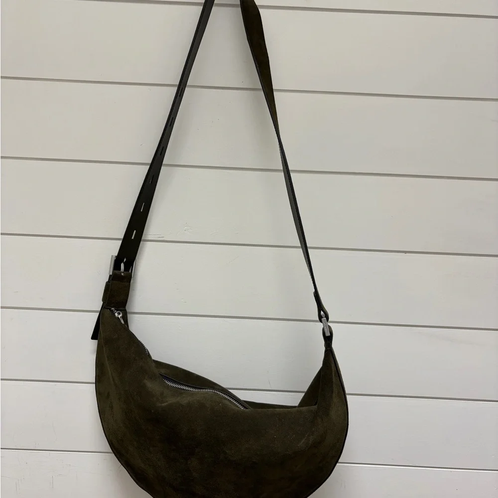 All Saints Olive Green Crossbody Half Moon Bag - Picture 2 of 5